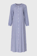 Blue Striped Cotton Maxi Dress