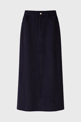Navy Pinstripe Stretch Maxi Skirt