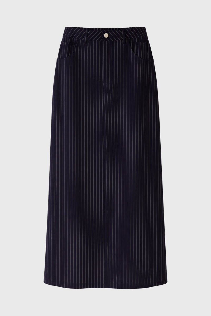 Navy Pinstripe Stretch Maxi Skirt – BLANK