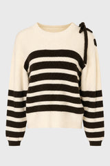Green Striped Laced Shoulder Knit Top