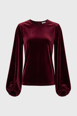 Burgundy Velvet Gathered Sleeve Top