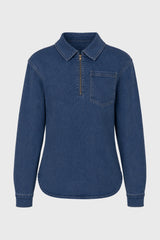 Blue Quarter Zip Denim Top