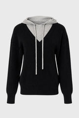 Black Two Tone Knit Hoodie