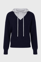 Navy Two Tone Knit Hoodie