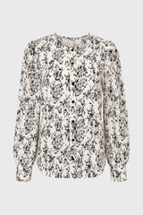 Black Floral Button Down Puff Sleeve Blouse