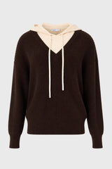 Brown Two Tone Knit Hoodie