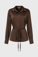 Brown Silk Feel Tie Top