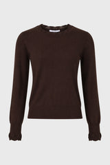 Brown Scalloped Edge Knit Sweater