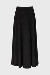 Black Paneled Microsuede Skirt