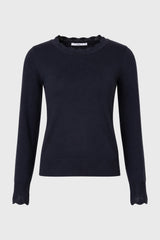 Navy Scalloped Edge Knit Sweater