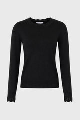 Black Scalloped Edge Knit Sweater