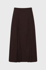 Brown Front Slit Paneled Maxi Skirt