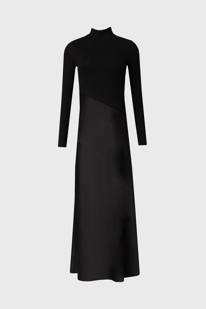 Black Combo Mock Neck Maxi Dress