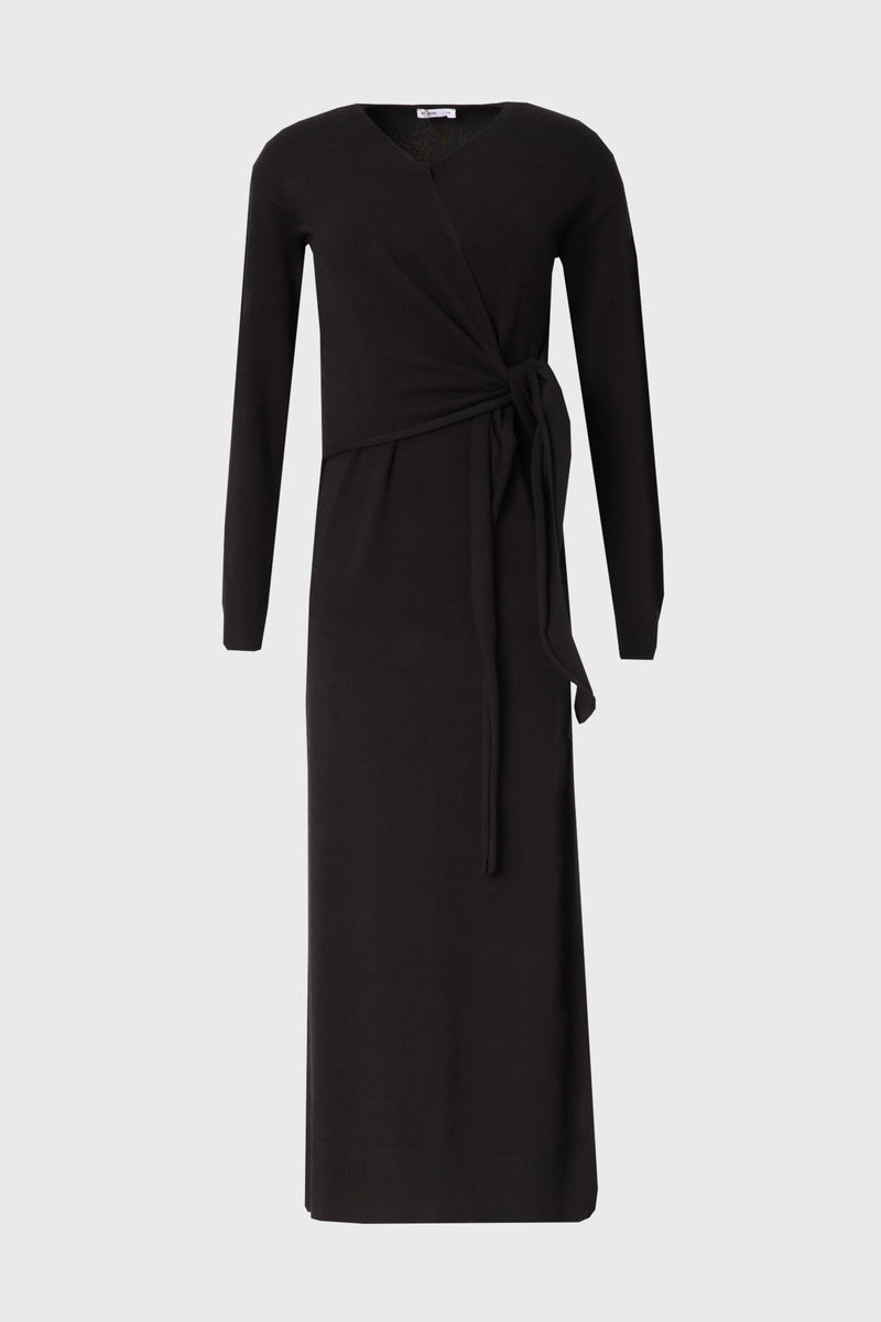 Black Side Tie Knit Maxi Dress