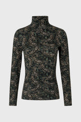 Green Paisley Printed Turtleneck Top