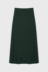 Green Front Slit Paneled Maxi Skirt