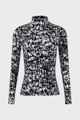 Black Midnight Marble Print Mock Neck Top