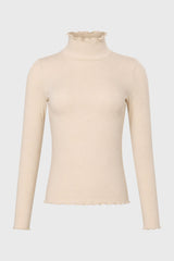Cream Scalloped Trim Turtleneck