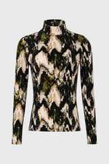 Green Abstract Mock Neck Top