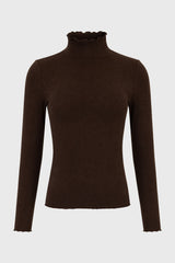 Brown Scalloped Trim Turtleneck