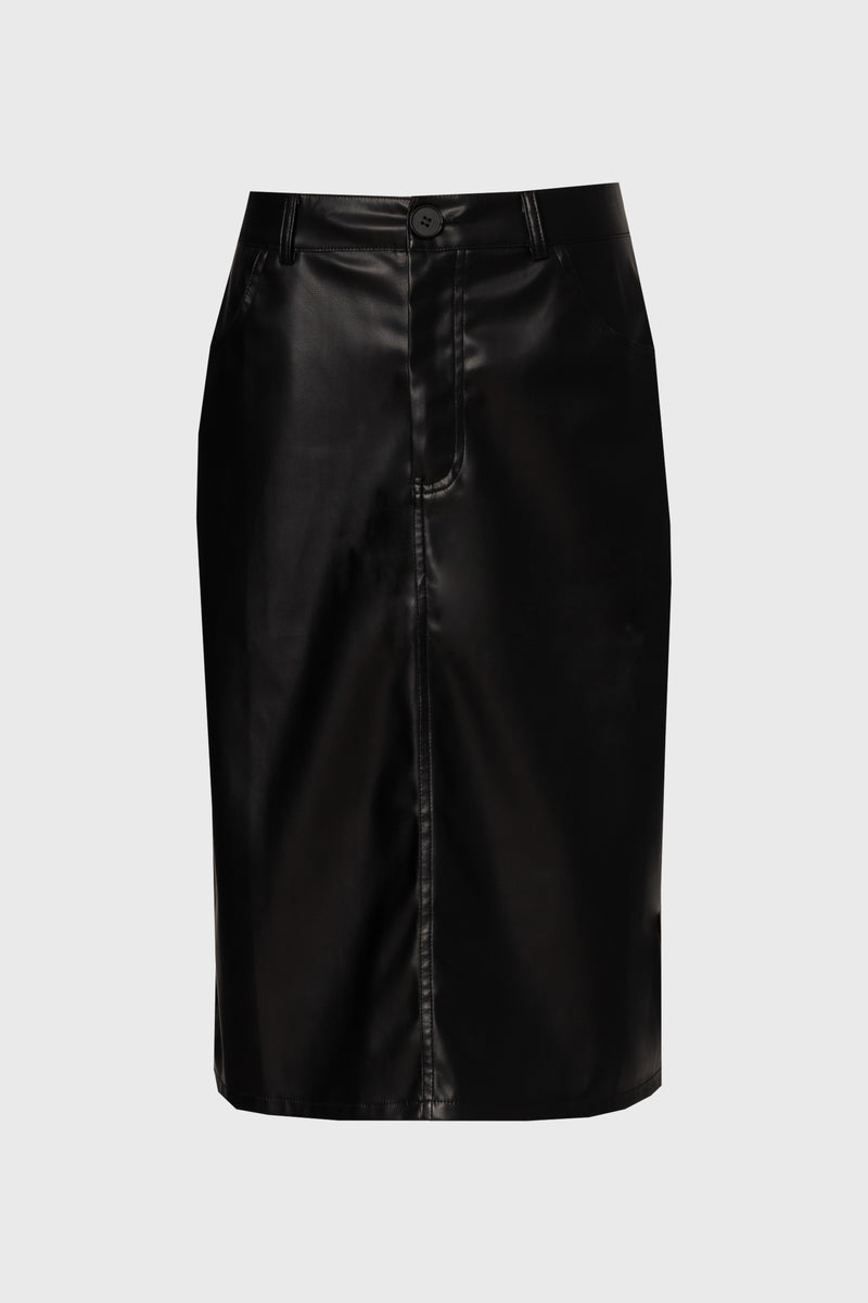 Black Vegan Leather Pencil Skirt