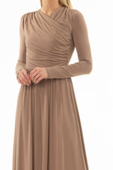 Mocha Crossover Draped Maxi Dress