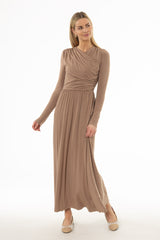 Mocha Crossover Draped Maxi Dress
