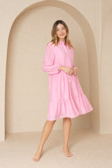 Hot Pink Button Down Tiered Dress