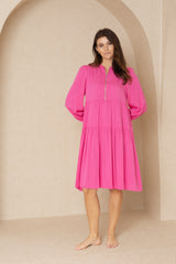 Pink Zipper Tiered Dress