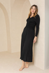 Black Long Sleeve Ruched Maxi
