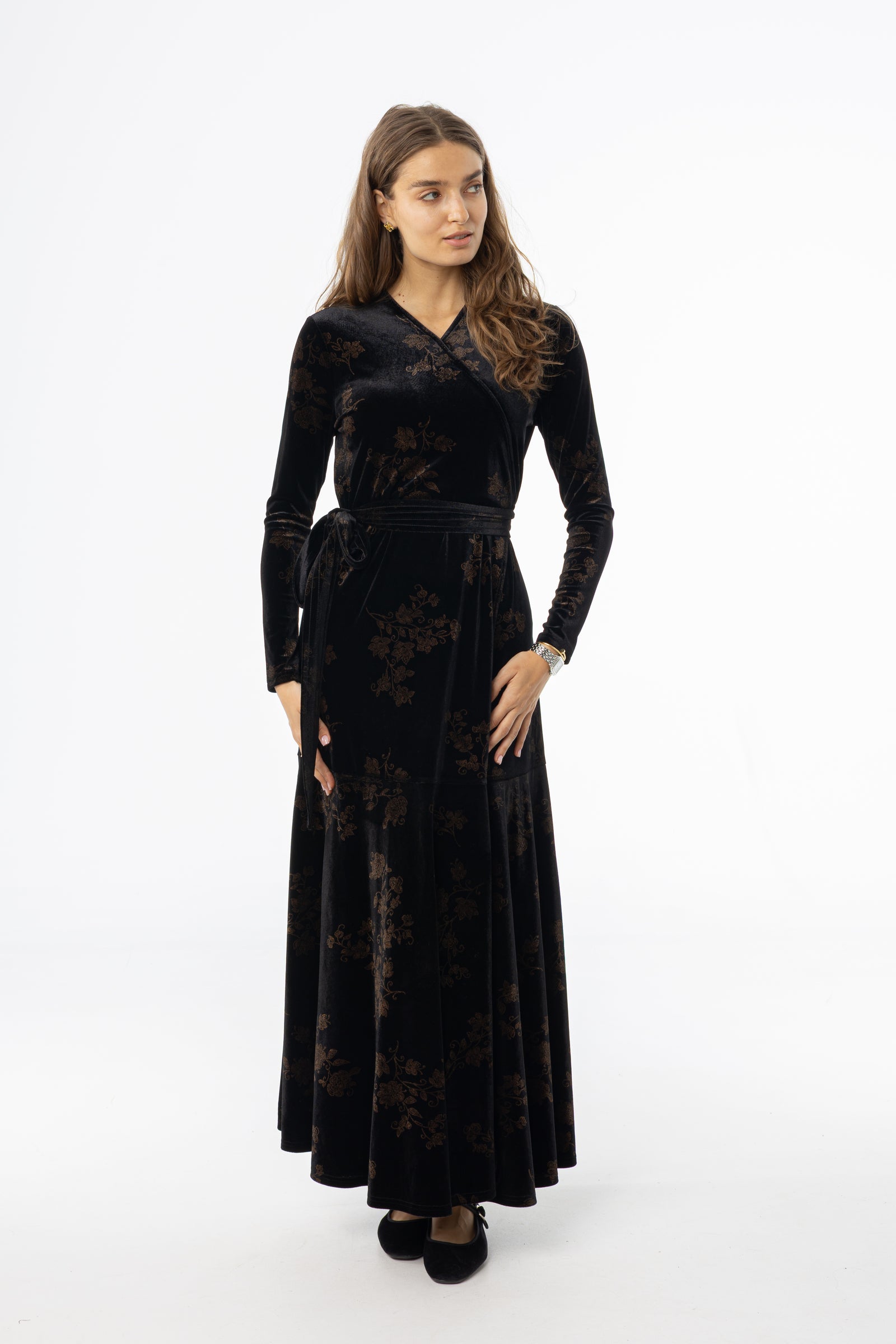 Black & Brown Printed Velour Wrap Dress – BLANK