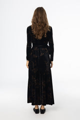 Black & Brown Printed Velour Wrap Dress