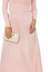 Pink Silk Feel Flare Maxi Skirt