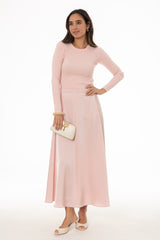Pink Silk Feel Flare Maxi Skirt