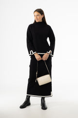 Black Contrast Trim Knit Skirt