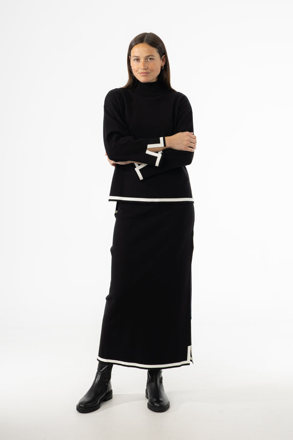 Black Contrast Trim Knit Skirt