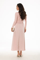 Pink Silk Feel Flare Maxi Skirt