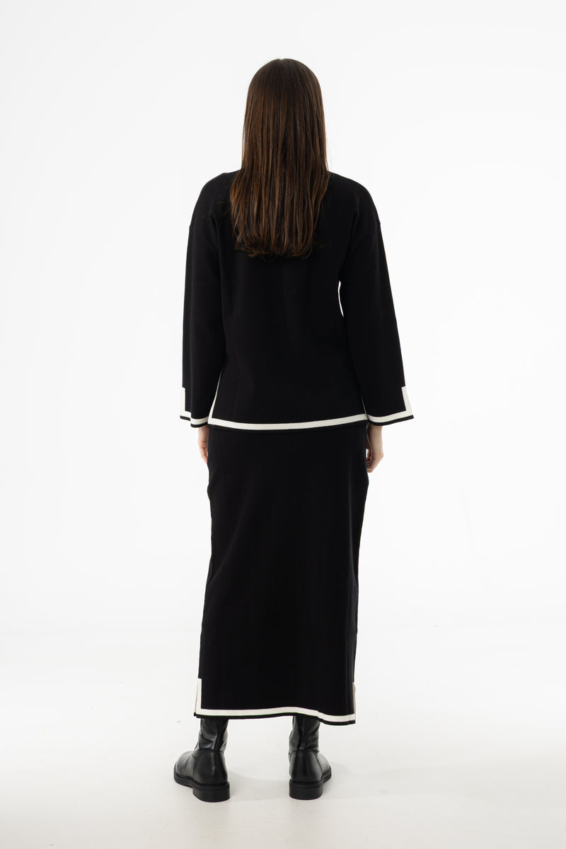 Black Contrast Trim Knit Skirt