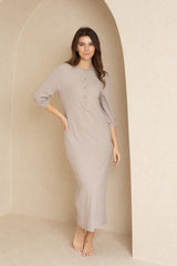 Tan 3/4 Sleeve Maxi Dress