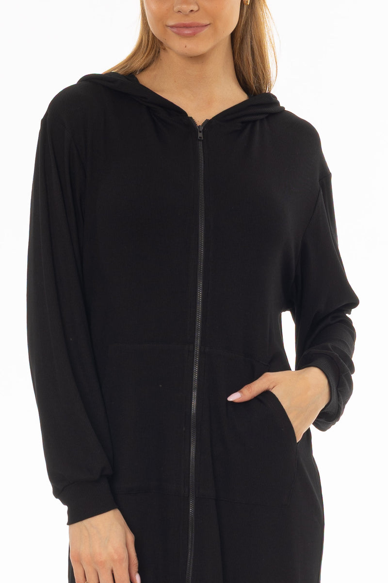 Black Ribbed Sweatshirt Dress – BLANK