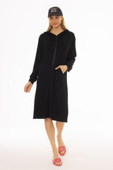 Black Ribbed Sweatshirt Dress