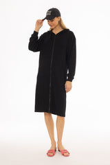 Black Ribbed Sweatshirt Dress