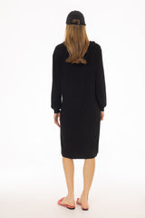 Black Ribbed Sweatshirt Dress