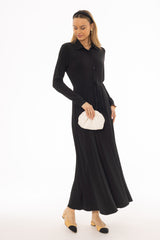 Black Slinky Button Tie Maxi Dress