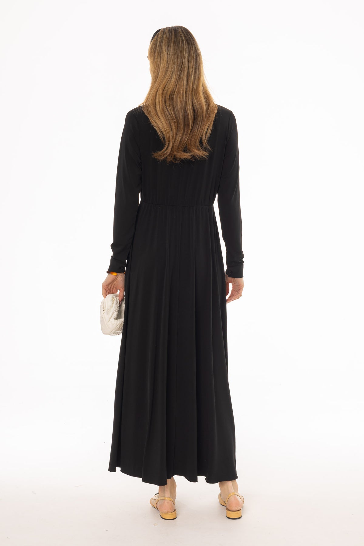 Black Slinky Button Tie Maxi Dress  BLANK