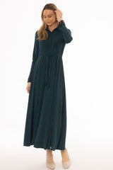 Teal Slinky Button Tie Maxi Dress