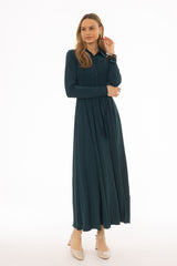 Teal Slinky Button Tie Maxi Dress