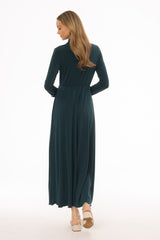 Teal Slinky Button Tie Maxi Dress