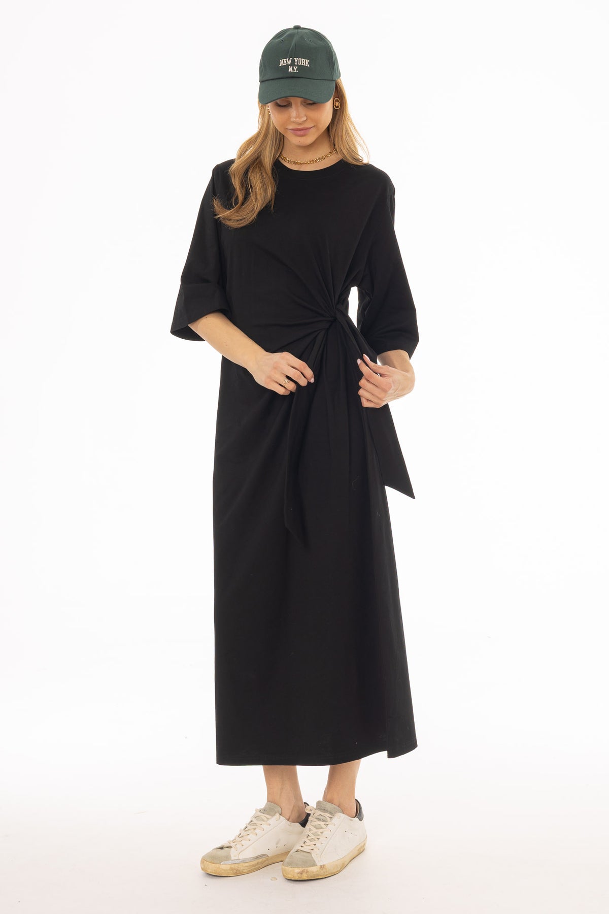 Black Side Tie T-Shirt Maxi Dress – BLANK
