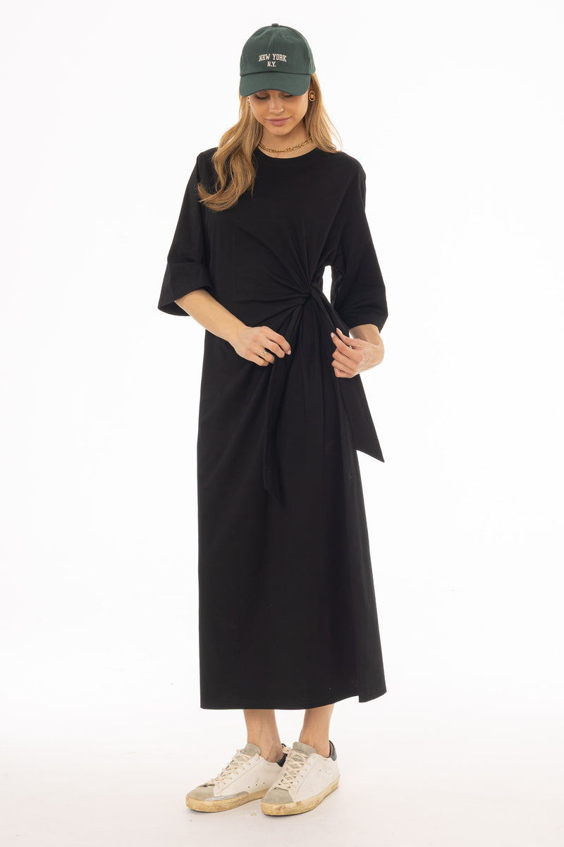 Black Side Tie T-Shirt Maxi Dress – BLANK